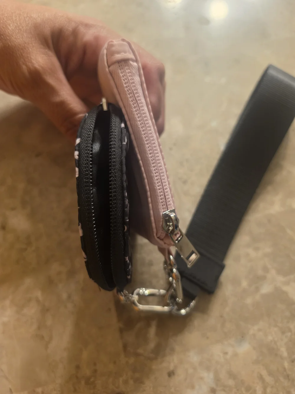 Pink & Black Bow Key Pouch Set with Wrist Strap